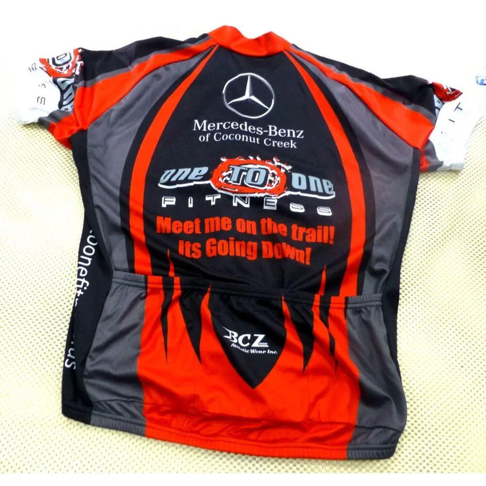 One-To-One Fitness Cycling Jersey Mens Red Black Graphic Mercedes-Benz BCZ - Picture 2 of 15